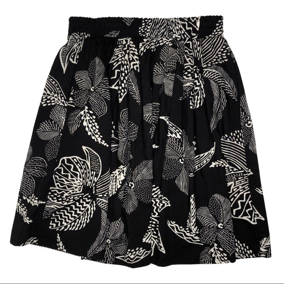 Vintage Black and White Floral / Leaf Print Skirt with Pockets Sz 14 - Picture 1 of 8